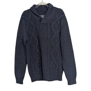 Cambridge Dry Goods Cable Knit Sweater Mens Size Small Blue Shawl Collar